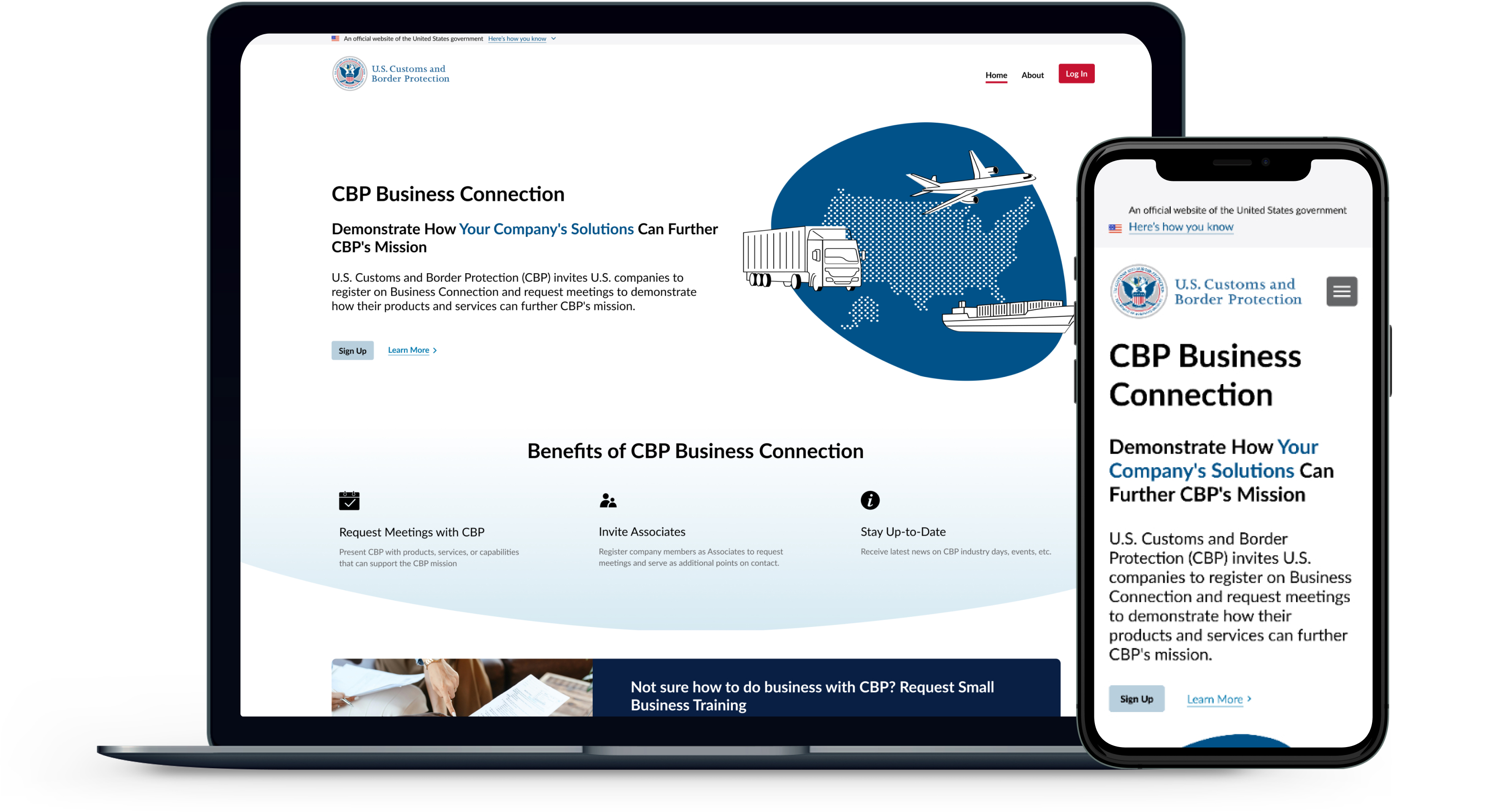 A laptop and smartphone with a web browser displaying the Business Connection platform