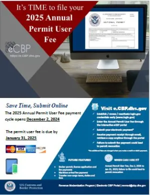 Flyer showing information about the eCBP 2025 Annual Permit User Fees.