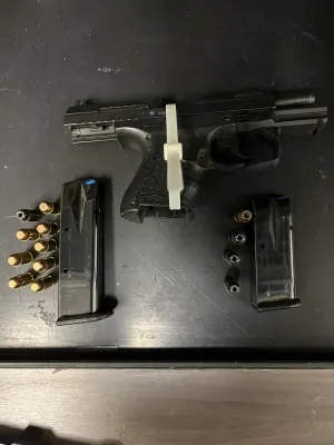 Seized firearm and ammunition.