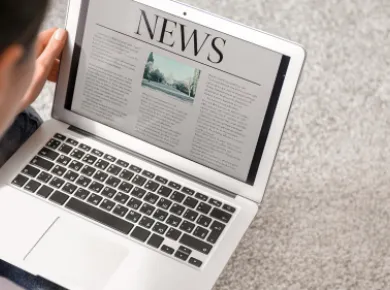 Image, Computer screen with "news" written on it. Link, Media and News