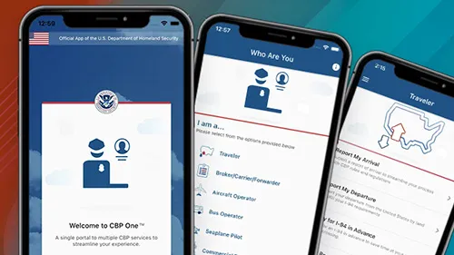 CBP One application being displayed on various mobile devices