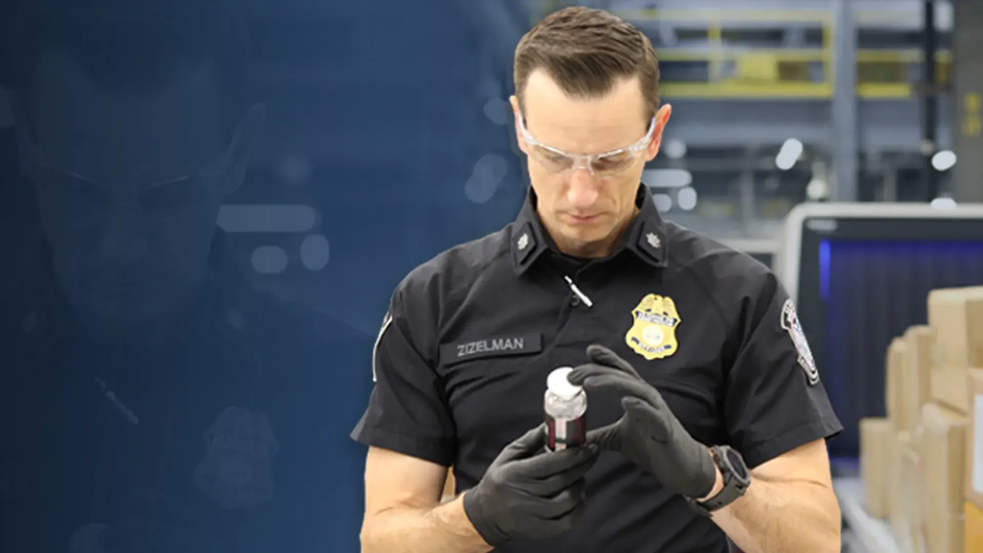 A CBP officer examines a shipment in Cincinnati.
