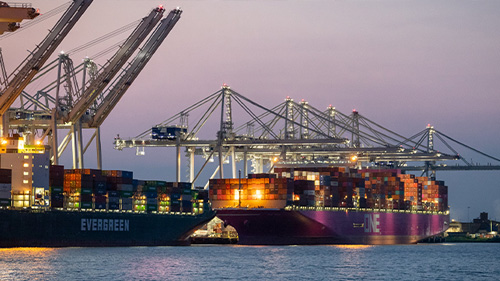 Cargo ships in the ocean.