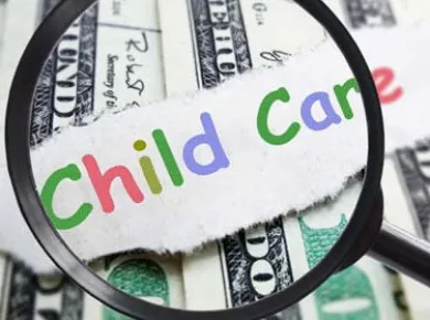 The word Child Care underneath magnifying glass